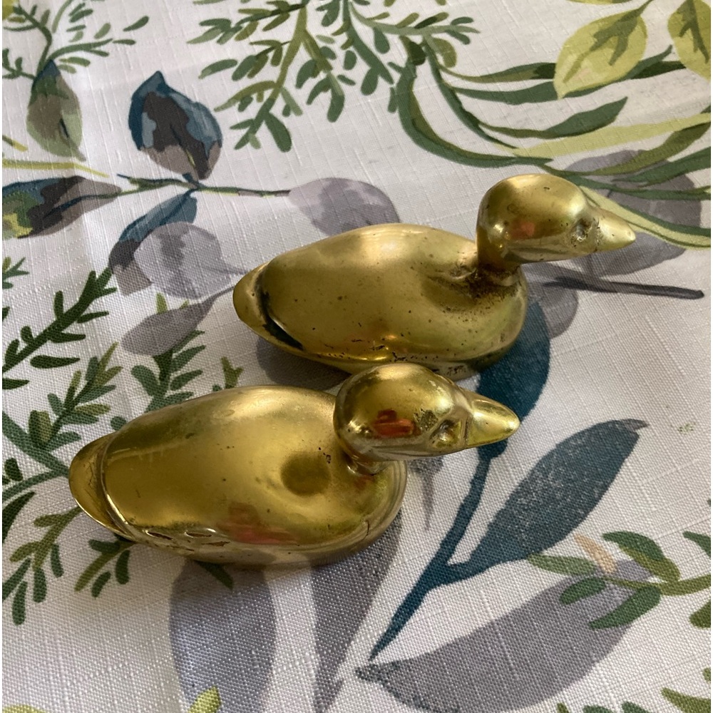 Mid Century Vintage Heavy Solid Brass Ducks Paper Weights